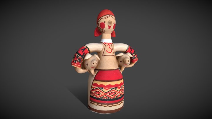 Wooden farm worker statue 3D Model