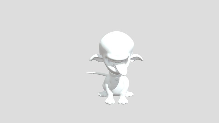 Alien Dog with Tongue Out 3D Model