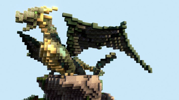 Voxel Minecraft Dragon on a Rock 3D Model