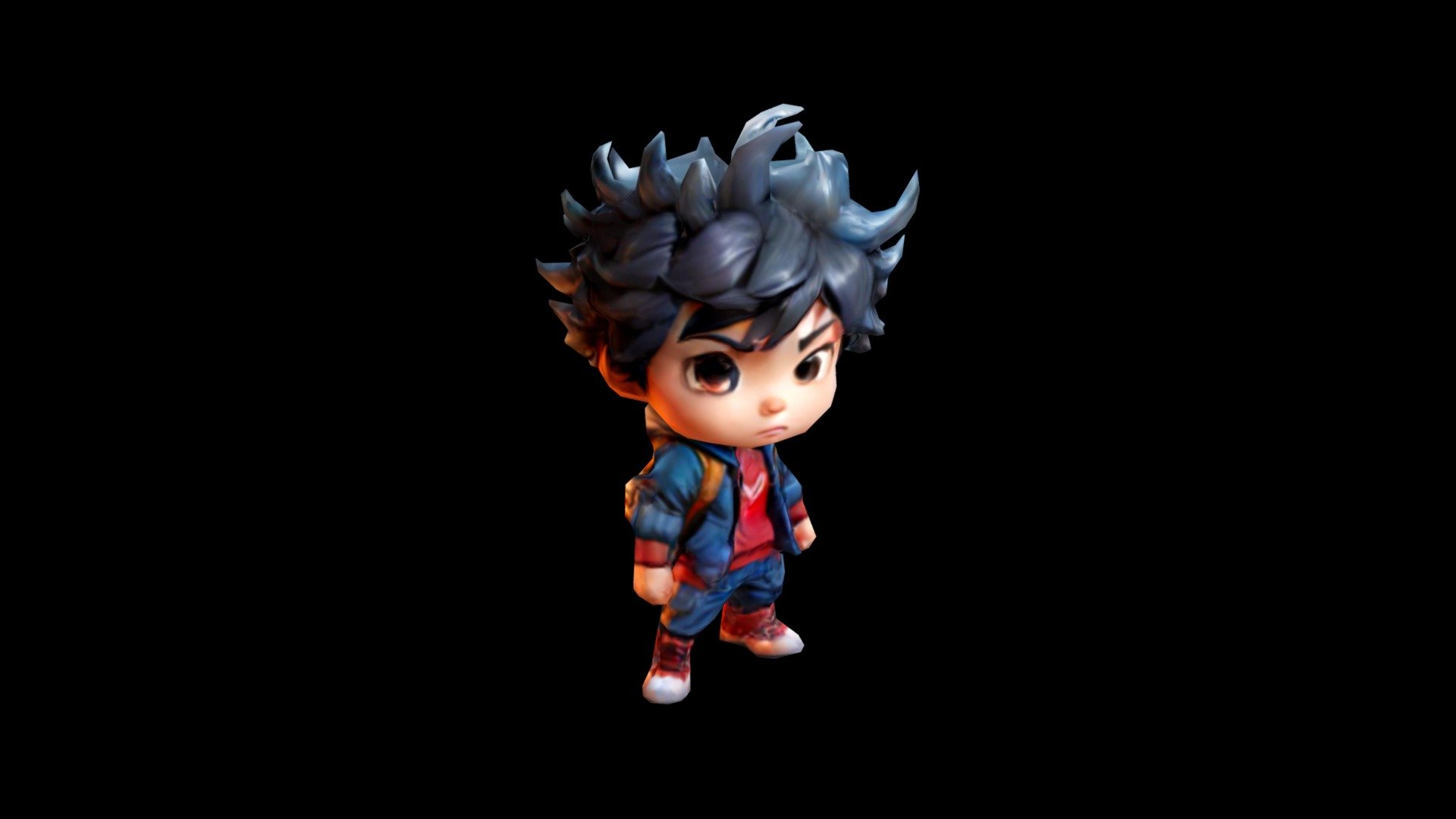 "An animated child with spiky hair stands agains - Download Free 3D ...