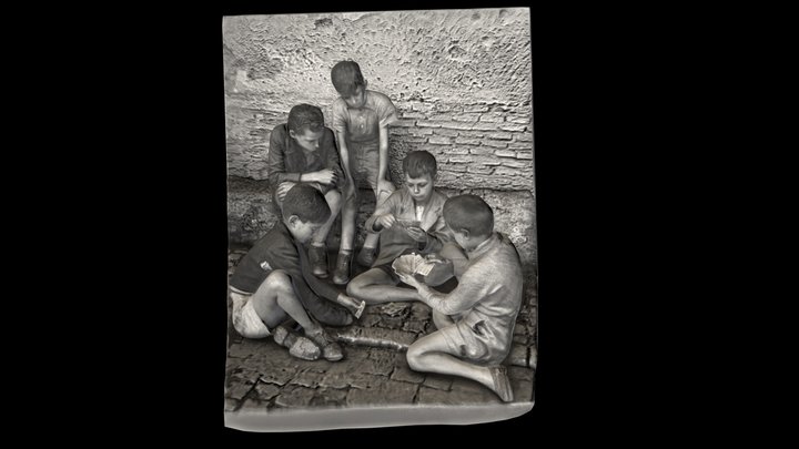 Boys Playing Cards On Steps In Town By D Kessel 3D Model