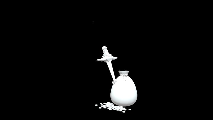 money bag with dagger going through it 3D Model