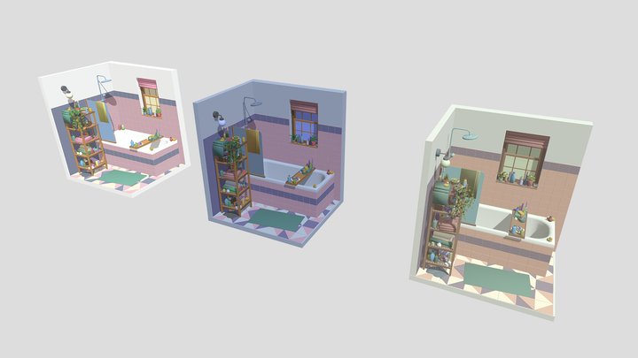 Bathroom scene, color contrast 3D Model