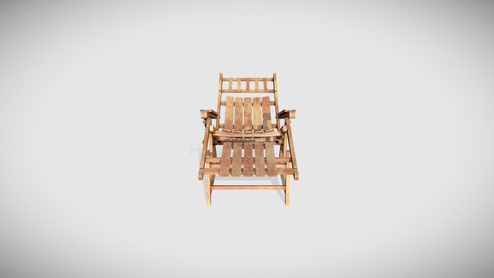 Wooden Lawn Chair with footrest. 3D Model