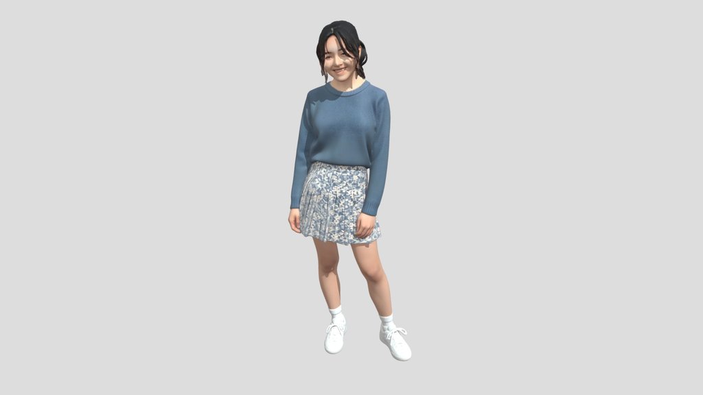 Azure Knit and Floral Pleats