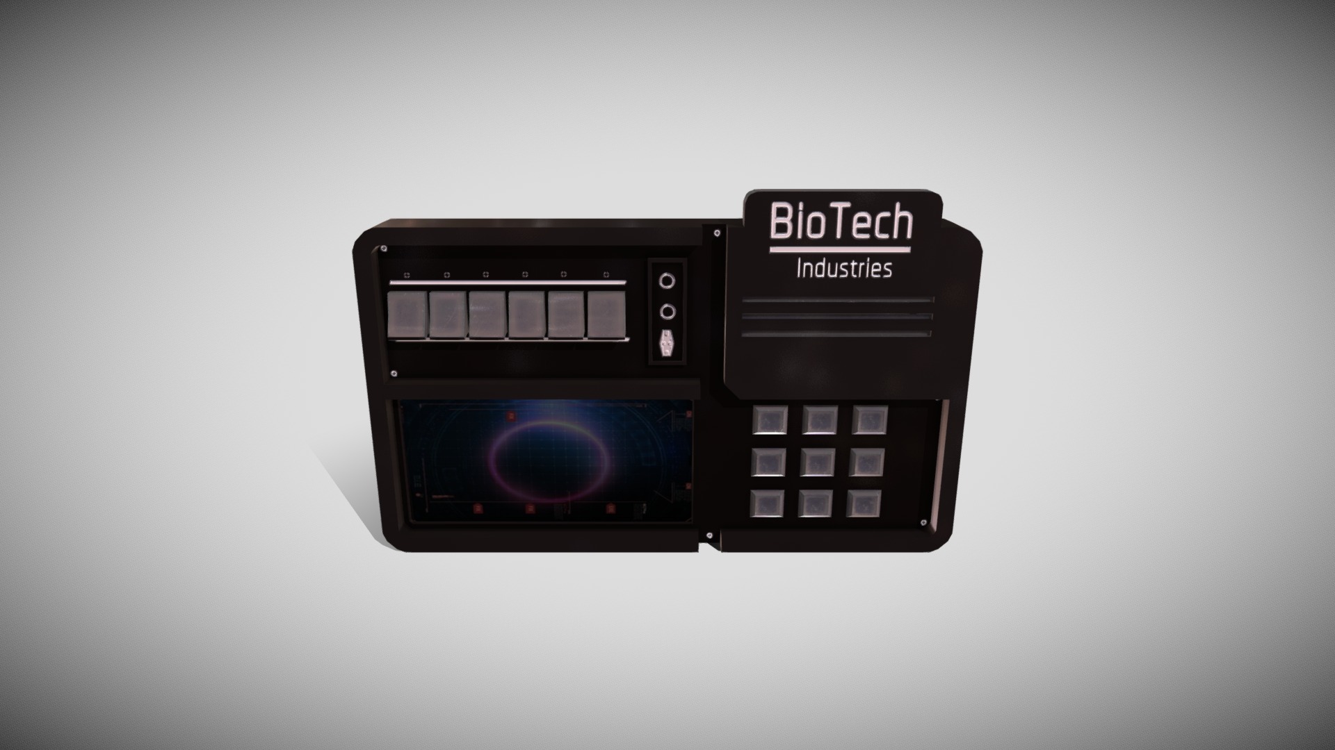 3D model Sci fi control panel - This is a 3D model of the Sci fi control panel. The 3D model is about a black and silver camera.