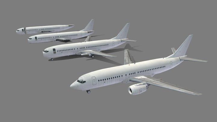 Boeing 737-400 Static Boneyard Blank Low-poly 3D Model