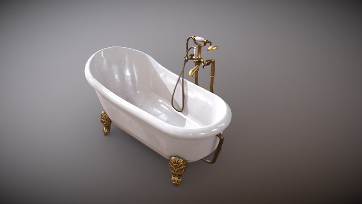 White Antique Bathtub 3D Model
