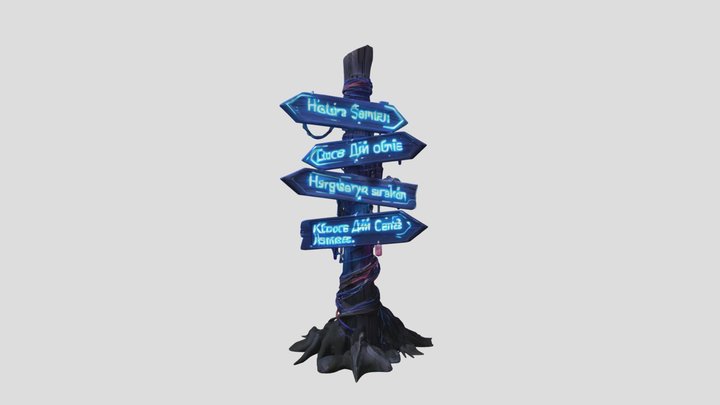 Cyberpunk Slavic Signpost - Sci-Fi Village Prop 3D Model