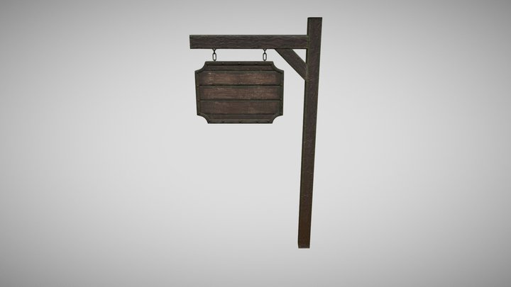Medieval wooden signboard 3D Model