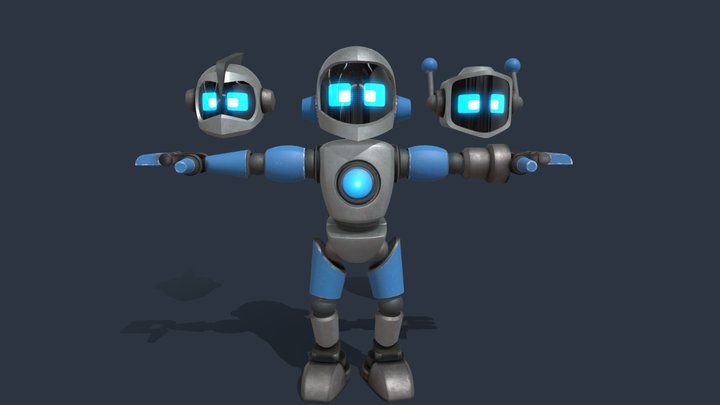 Stylized Rigged Robot with 3 Head variations 3D Model