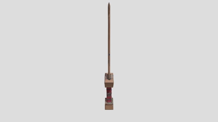 A cartoonish sword with red-wrapped handle 3D Model