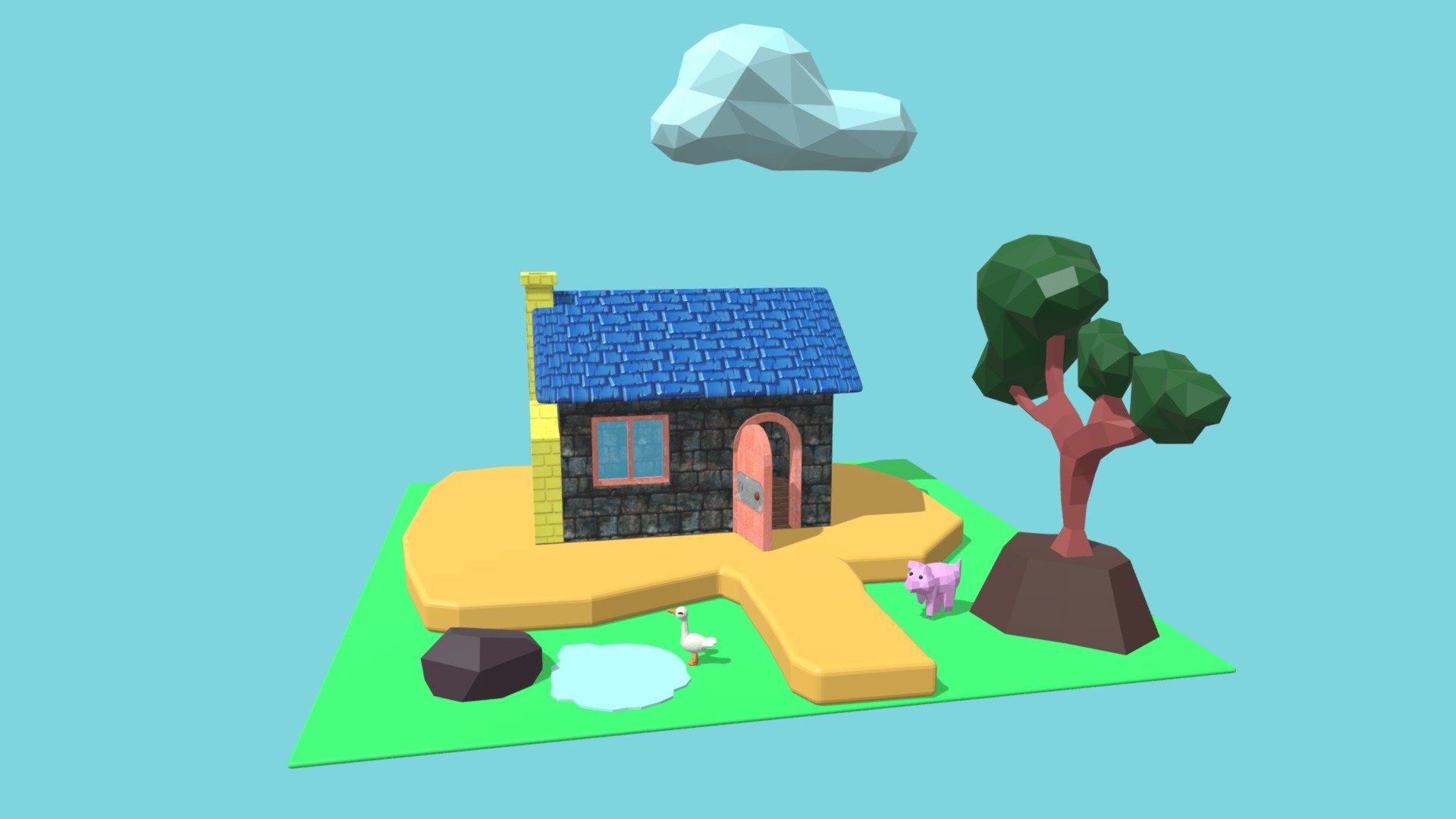 Casa con giardino (low poly)