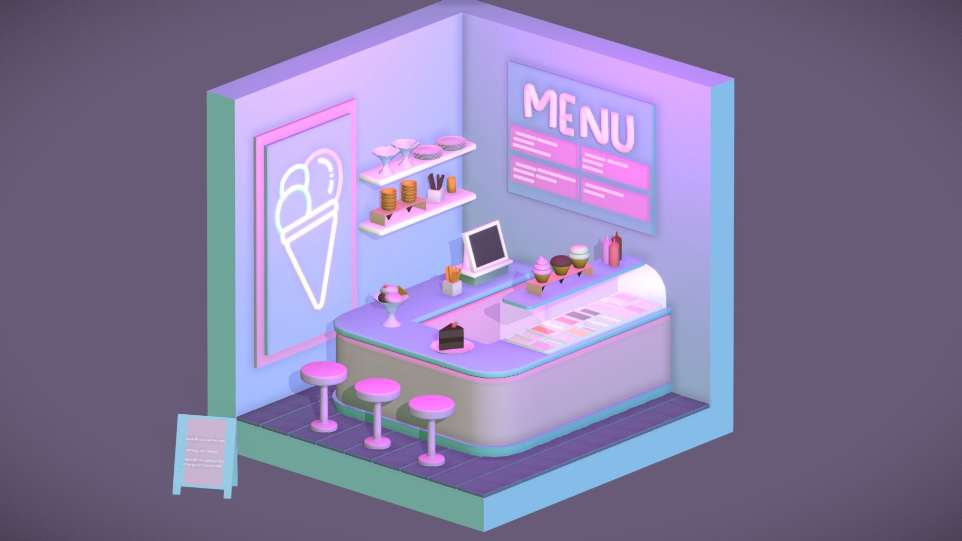 Low Poly Ice Cream Shop Download Free 3D model by libblekibble