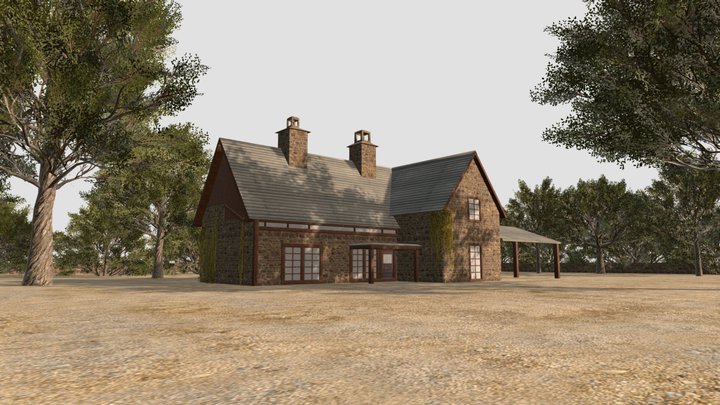 Rural Scene with Stone House 3D Model