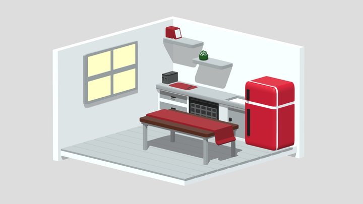 Low Poly Kitchen 3D Model