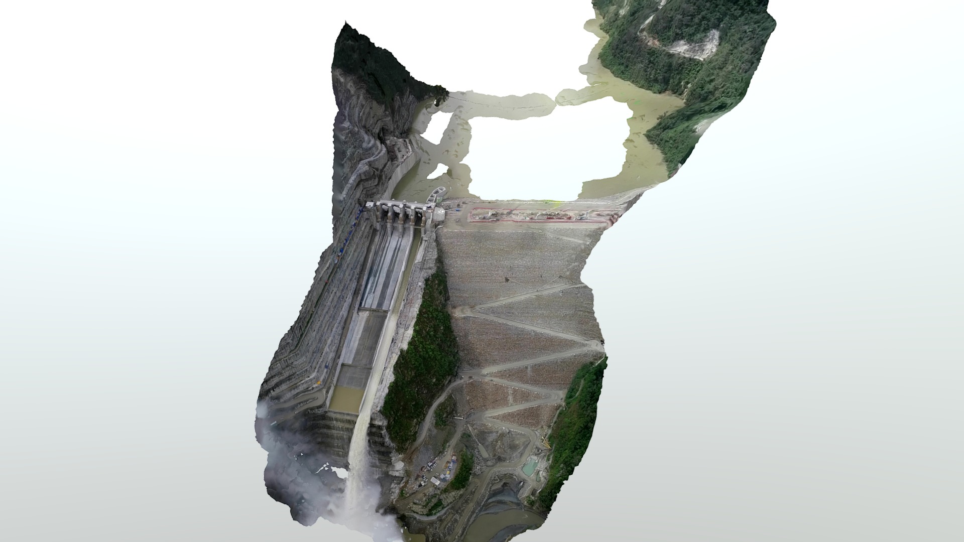3D model Hidroituango hydroelectric power plant 11042018 - This is a 3D model of the Hidroituango hydroelectric power plant 11042018. The 3D model is about a tall tower with a bridge over it.