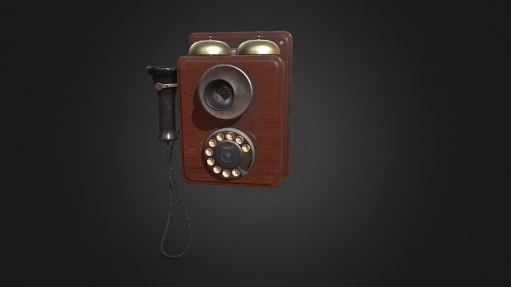 Wooden Vintage Antique Phone 3D Model