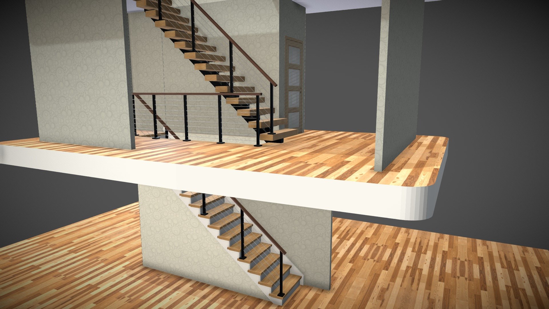 Mono Stringer - Cable rail - 3D model by 3D Software for Stair Design ...
