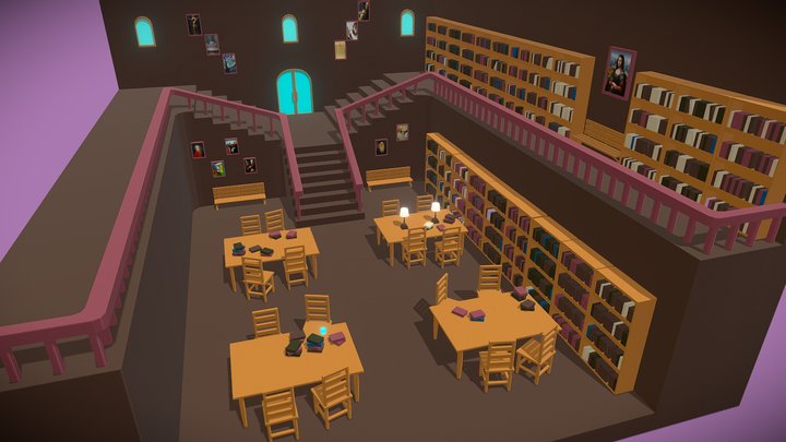 Library Low Poly 3D Model