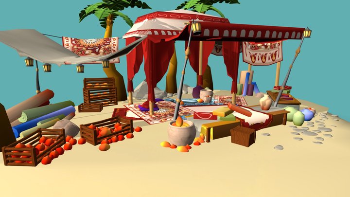 DAE Bazaar - Carpets and fruits 3D Model