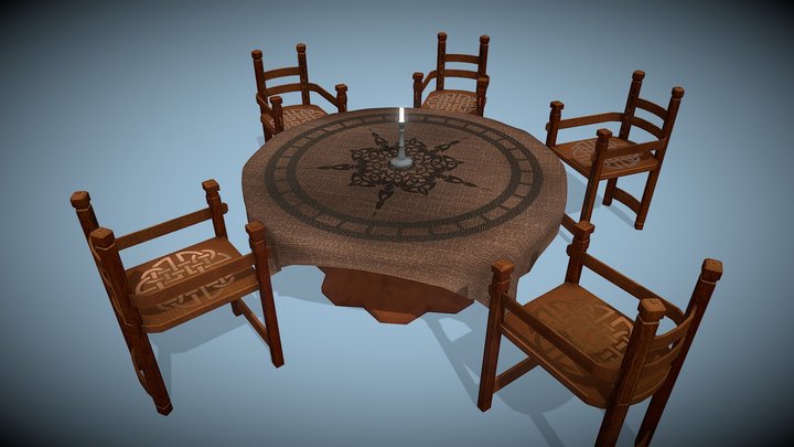 Round Table Set Viking-Style set 3D Model
