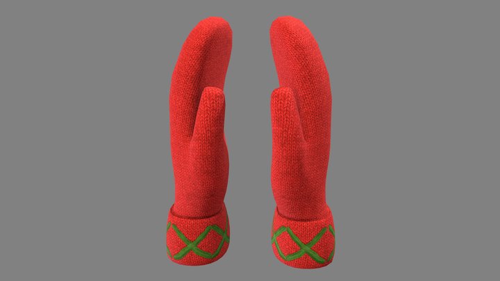 Knitted Wool Mittens 3D Model