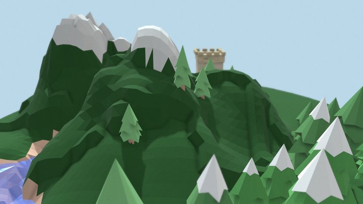 low poly island w basic castle 3D Model