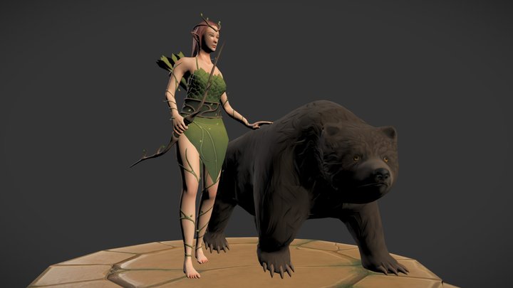 Elf and Bear - Low Tier 3D Model