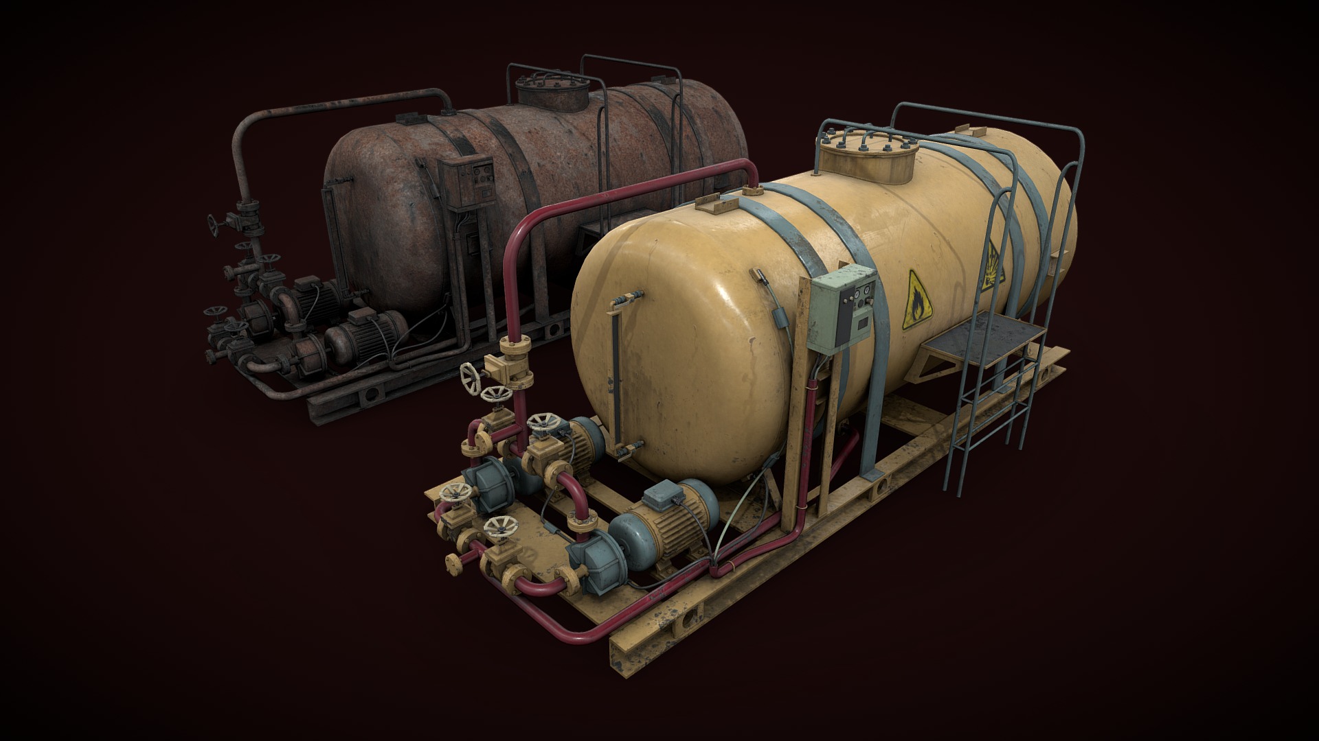 3D model Oil storage with pump station - This is a 3D model of the Oil storage with pump station. The 3D model is about a large piece of machinery.
