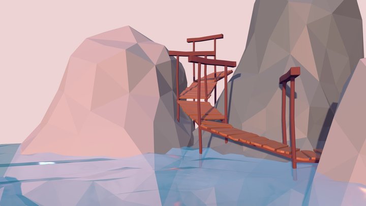 Lowpoly mountain bridge 3D Model