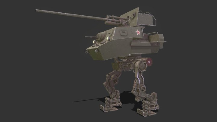 ZiS-4M Russian Mech Destroyer 3D Model