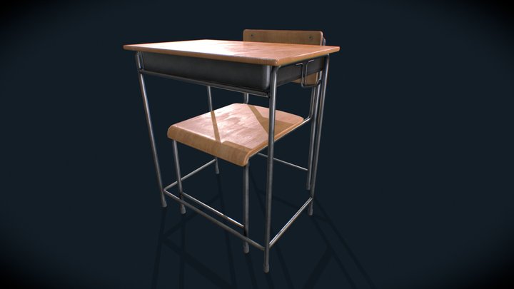 School wood chair 3D Model
