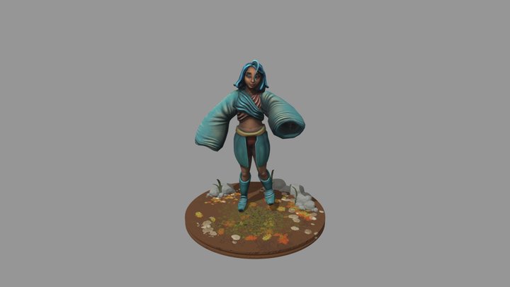 3D Female Character Hand-Painted Posed 3D Model