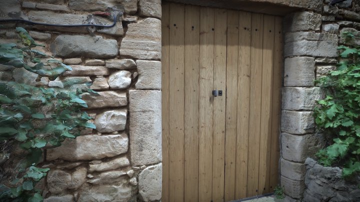 Wooden New Door And Stone Wall highpoly 3D Model