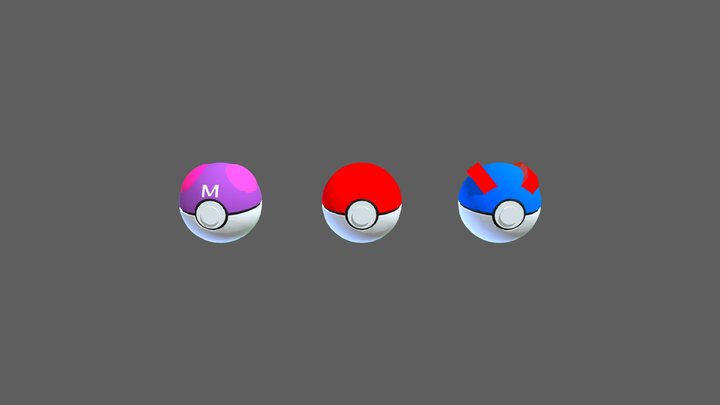 Pokeball, Great Ball, and Master Ball 3D Model