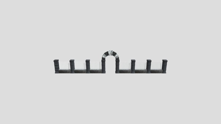 Stone Archway & Pillar Fence Game-Ready 3D Model 3D Model