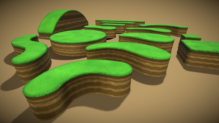 Floating Grass Platforms v2 3D Model