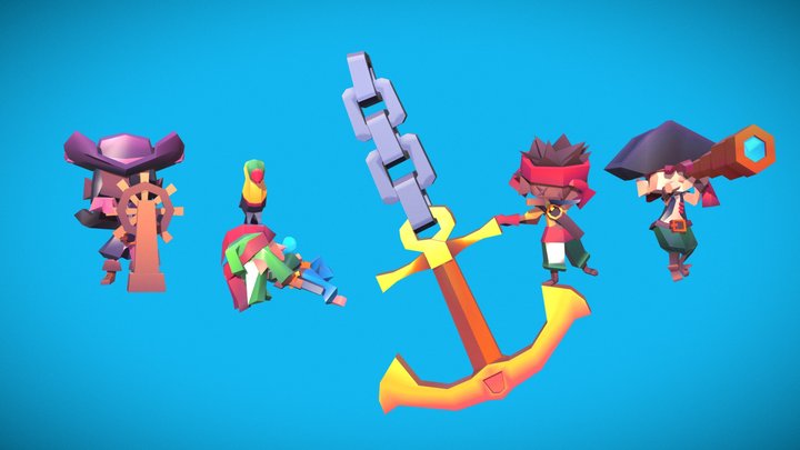 Low Poly Pirates Line Up 3D Model