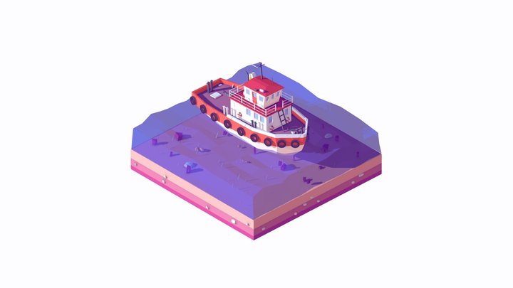 Cartoon Lowpoly Tugboat Illustration