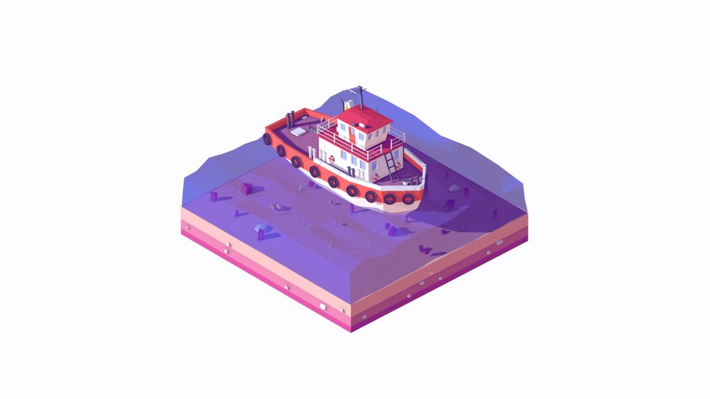 Cartoon Lowpoly Tugboat Illustration
