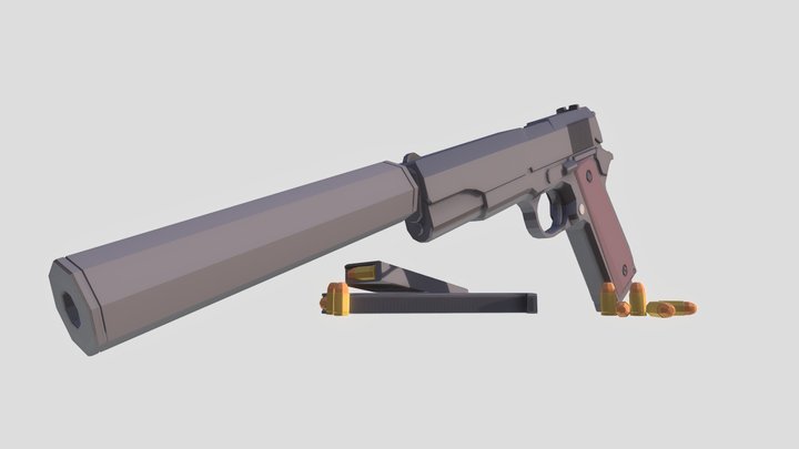 Low Poly M1911 Pistol 3D Model
