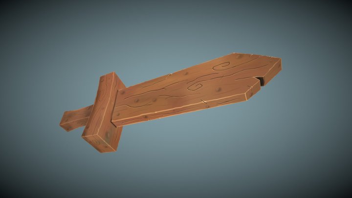 Wooden sword - Handpainted - Low poly 3D Model
