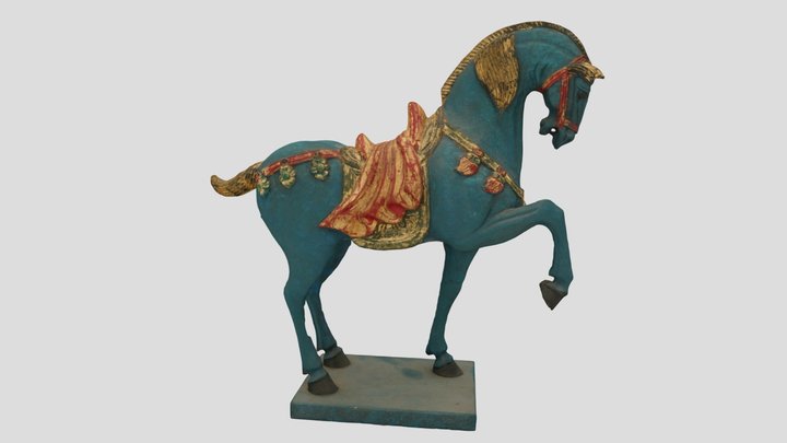 Antique Wood Carving -Tang Horse Blue Medium 2 3D Model