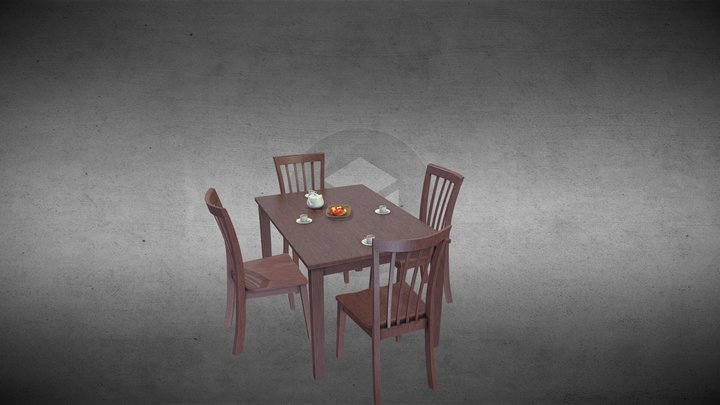 Wooden Dining table&Chairs 3D Model
