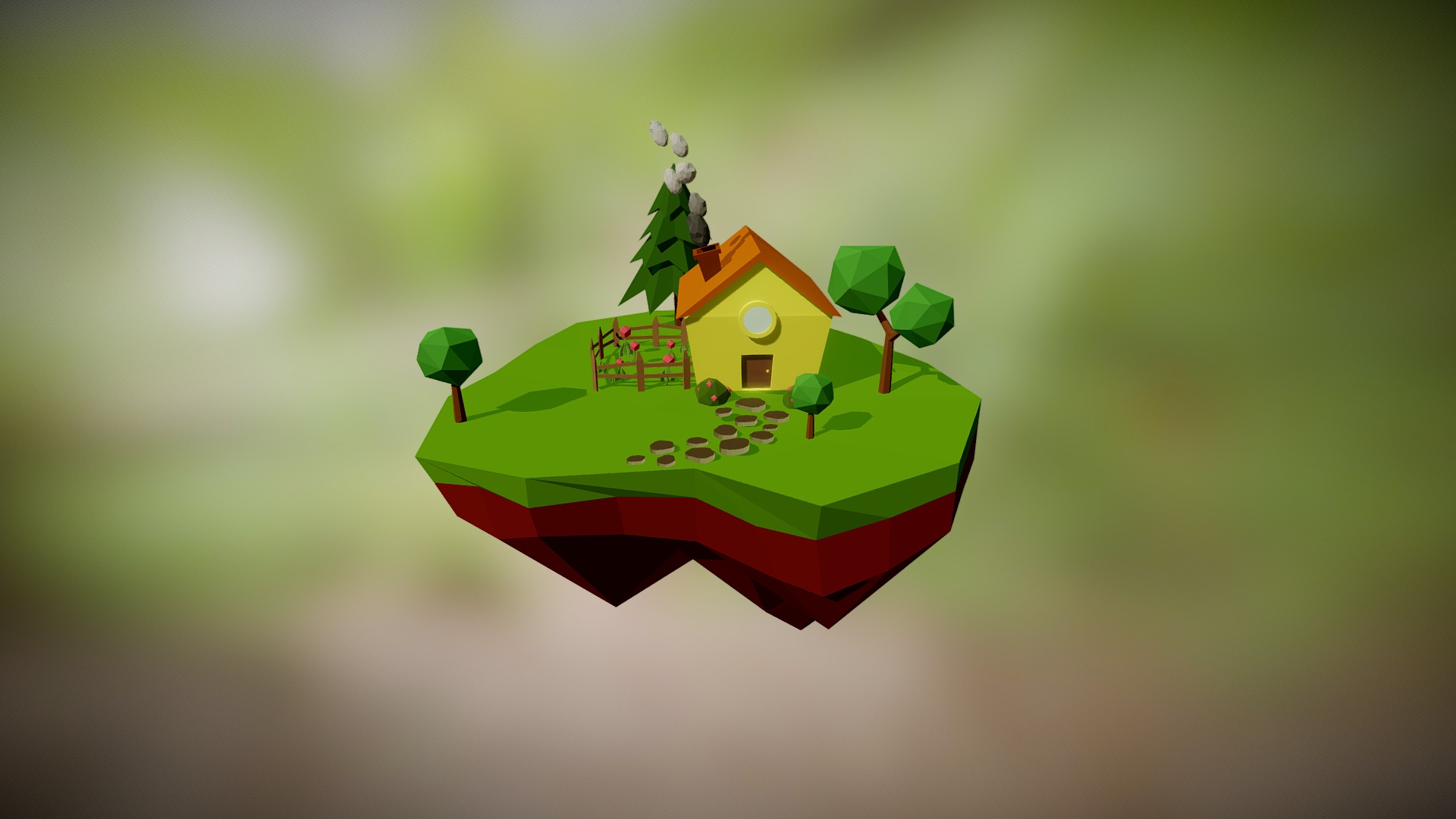 3D model Garden House - This is a 3D model of the Garden House. The 3D model is about a small house on a green and red pillow.