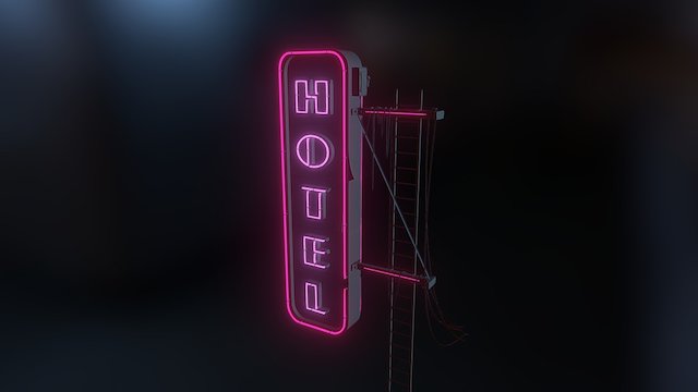 Old neon hotel sign 3D Model