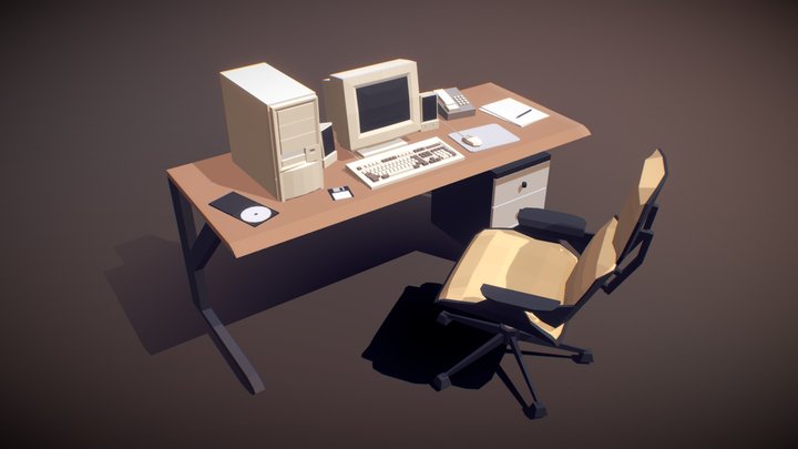 Low Poly Computer Desk 3D Model
