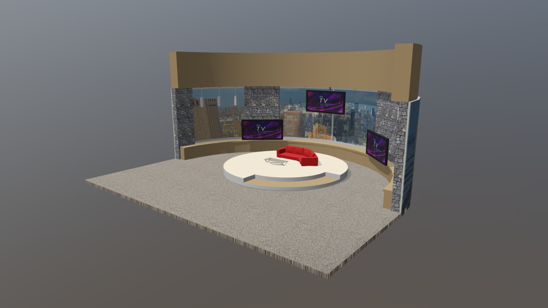 3D model Daytime TV Talk Show Set - This is a 3D model of the Daytime TV Talk Show Set. The 3D model is about a room with a table and chairs.