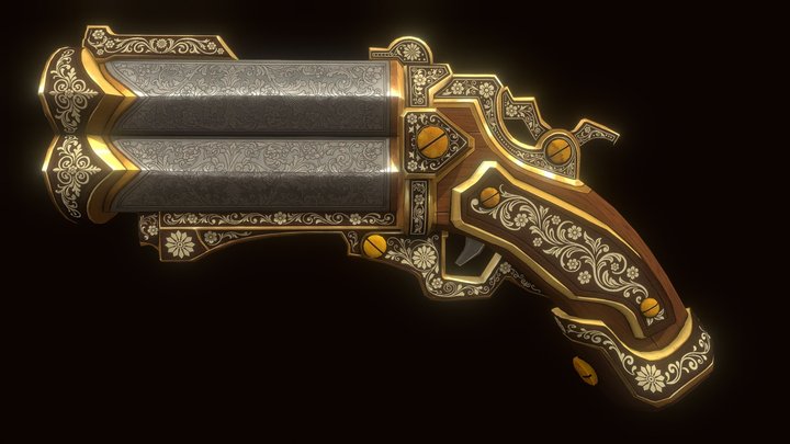 Stylized Steampunk DoubleBarrel Shotgun Pistol 2 3D Model